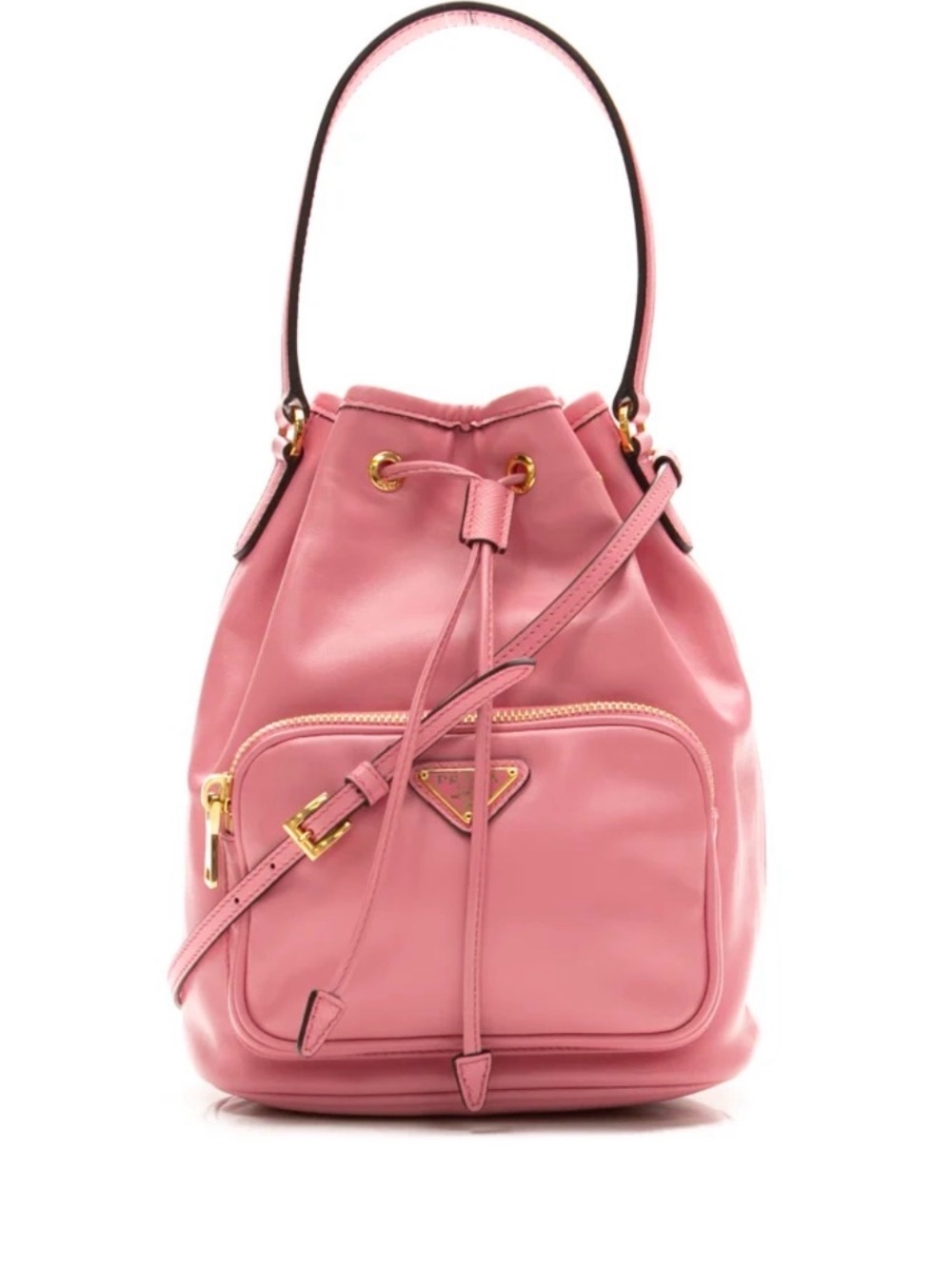 Prada Pink Leather Drawstring Bucket Shoulder Bag